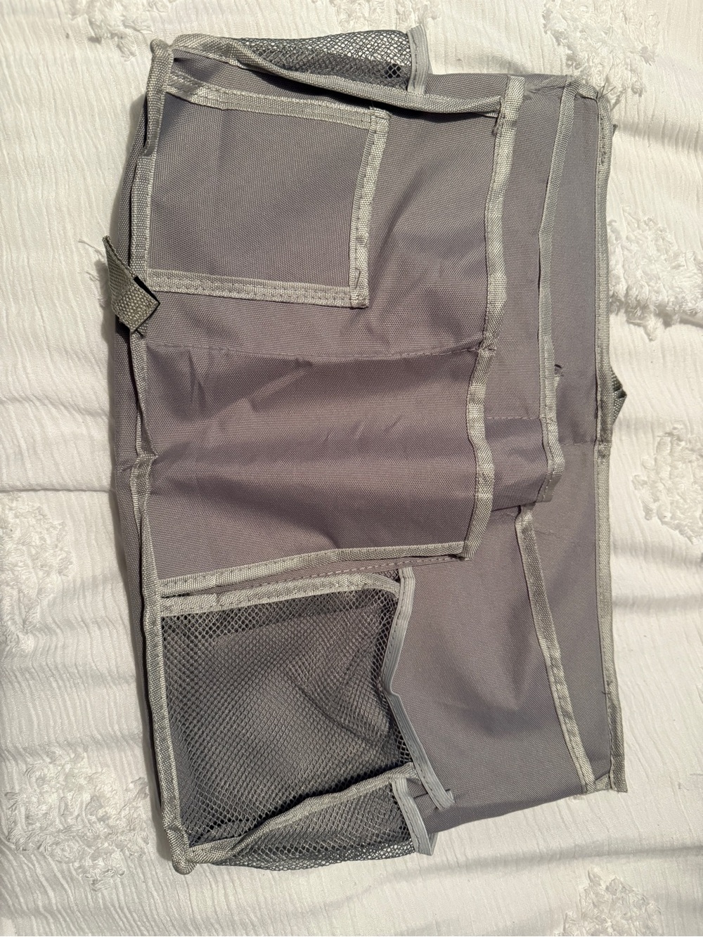 Gray Over-the-Side Bed Organizer with Mesh Pockets